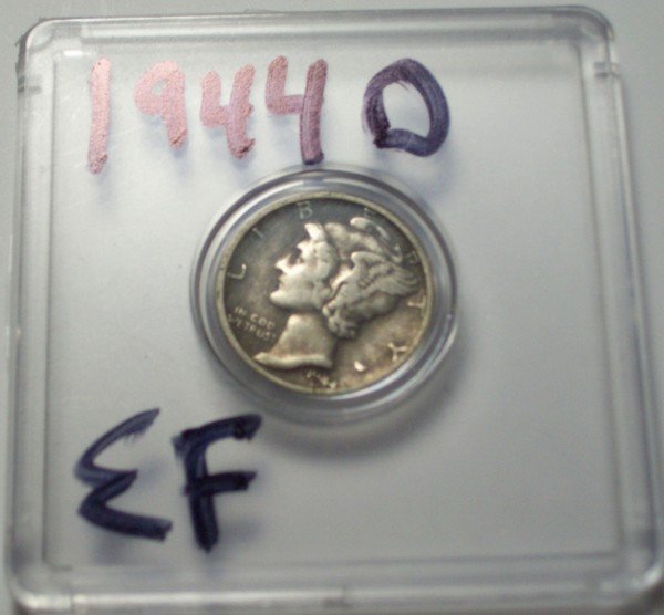 1944-D US Mercury Dime 10 Cents XF: 1944-D US Mercury Dime 10 Cents XF