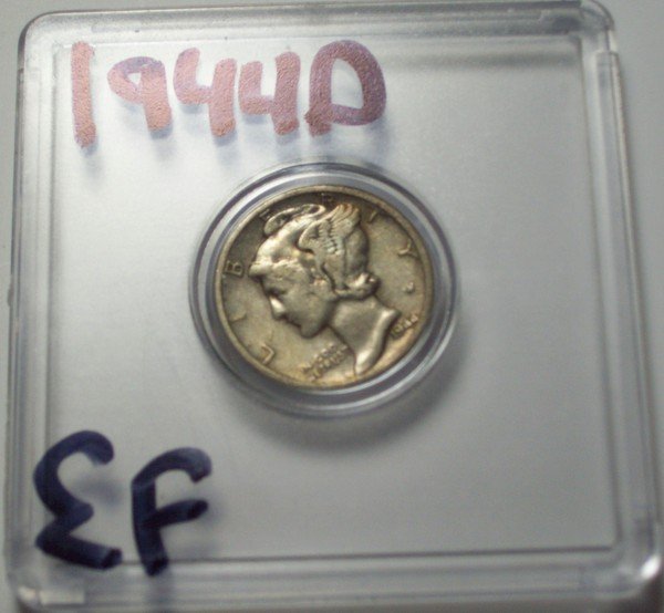 1944-D US Mercury Dime 10 Cents XF: 1944-D US Mercury Dime 10 Cents XF
