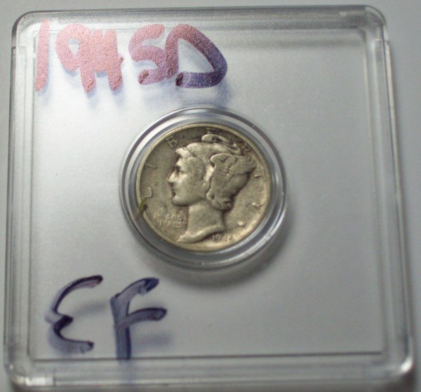 1945-D US Mercury Dime 10 Cents XF: 1945-D US Mercury Dime 10 Cents XF