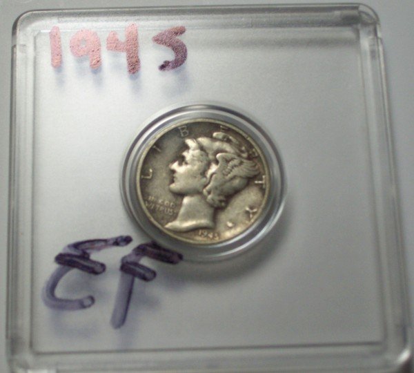 1945-D US Mercury Dime 10 Cents XF: 1945-D US Mercury Dime 10 Cents XF