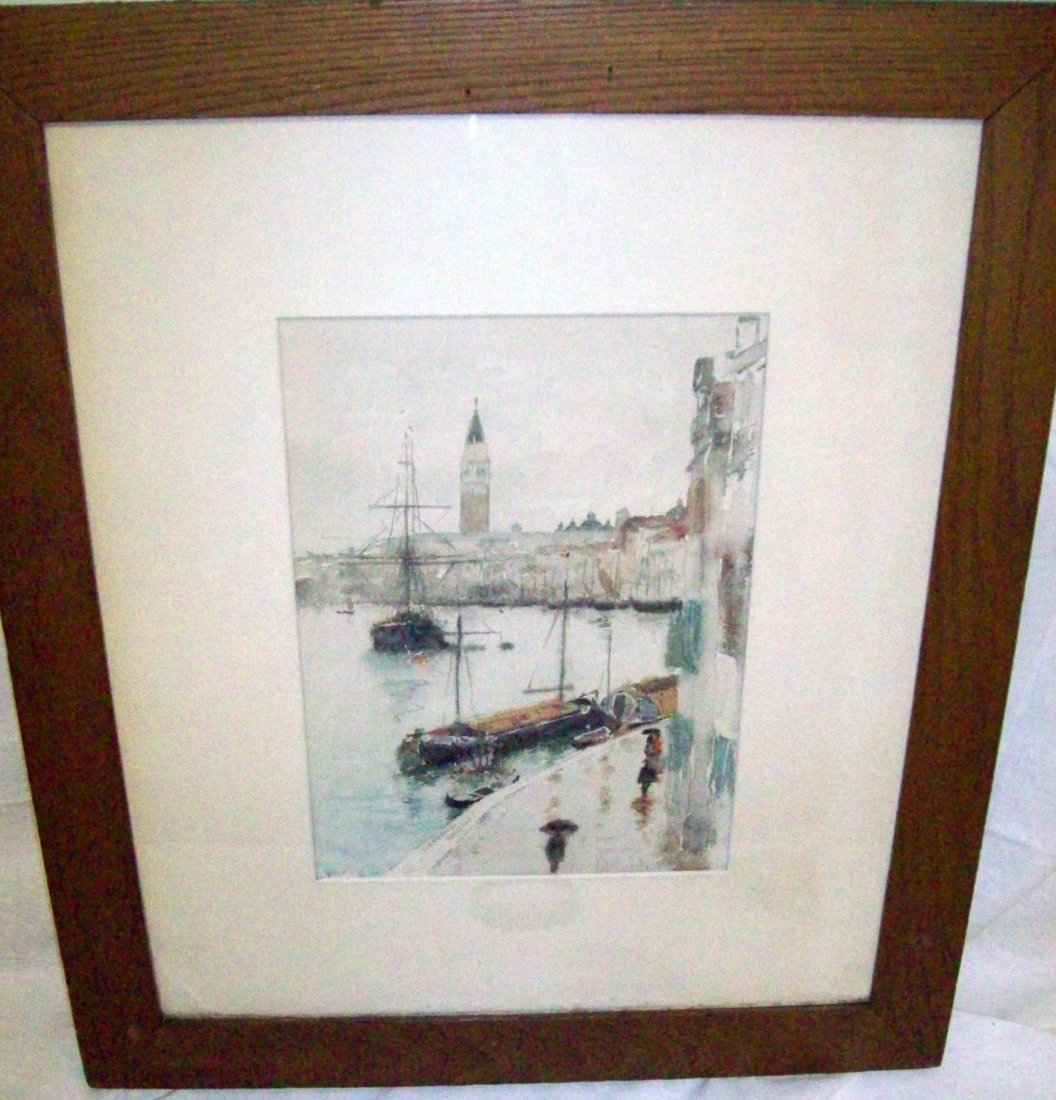 George Henry Clements Painting "Venice" 1885: George Henry Clements (American/Louisiana, 1854-1935), "Venice", 1885, watercolor on paper, signed, titled and dated lower left. Image measures 10.5" x 14.5". Frame measures 24" x 28".
