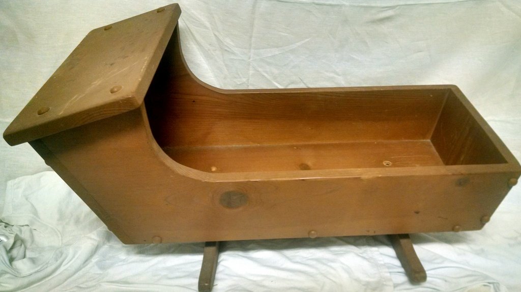 HANDMADE WOODEN ROCKING BABY CRIB: Measurements: 28" L x 17" W x 15" T.