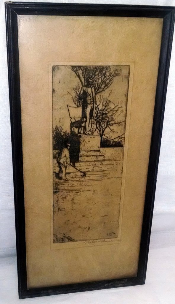 Ralph M. Pearson - Lincoln Monument Etching Drypoint: Measurements: Image 3.75" W x 9.5" T Frame 7.25" W x 14.75" T.