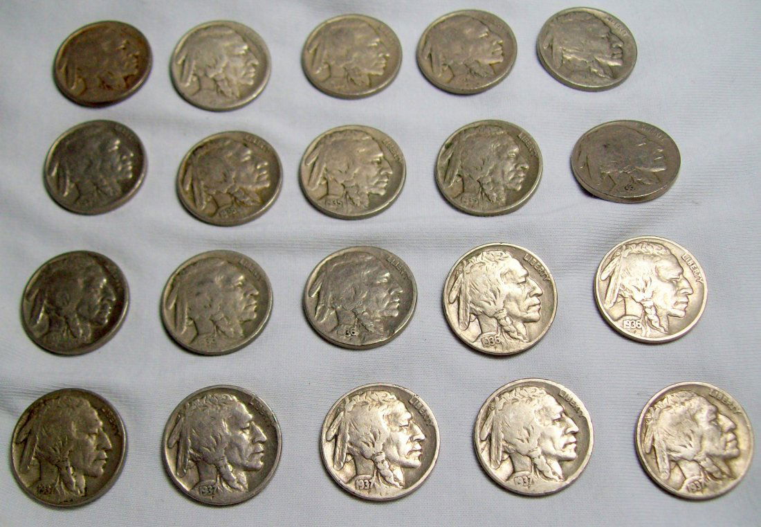 Lot of 20 Buffalo Nickels 1920-1937: Lot of 20 Buffalo Nickels – 1920, 1923, 1925, 1927, 1929, 1934, (2) 1935, 1935-D, (5) 1936, 1936-D, (3) 1937, (2) 1937-D