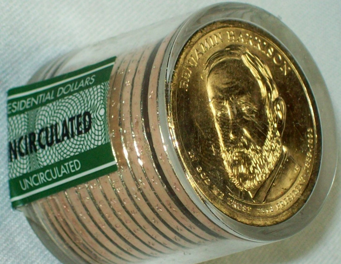 Roll of (12) UNC Benjamin Harrison Presidential Dollars: Sealed Roll of (12) UNC Benjamin Harrison Presidential Dollars