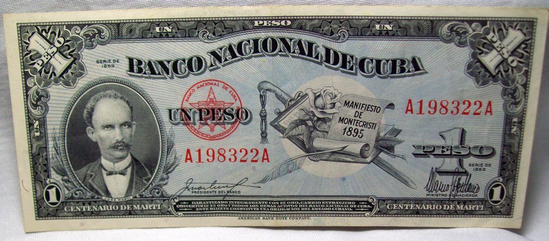 1953 1 Peso Banco Nacional Cuba: 1953 1 Peso Banco Nacional Cuba