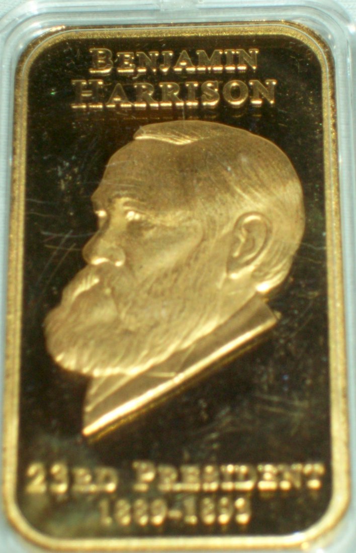 18 K Gold Plated Ingot President Benjamin Harrison: Ingot weighs 1.1 oz