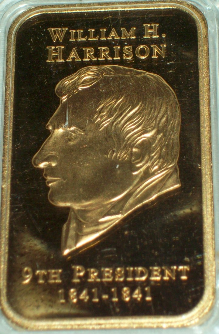 18 K Gold Plated Ingot President William H. Harrison: Ingot weighs 1.1 oz