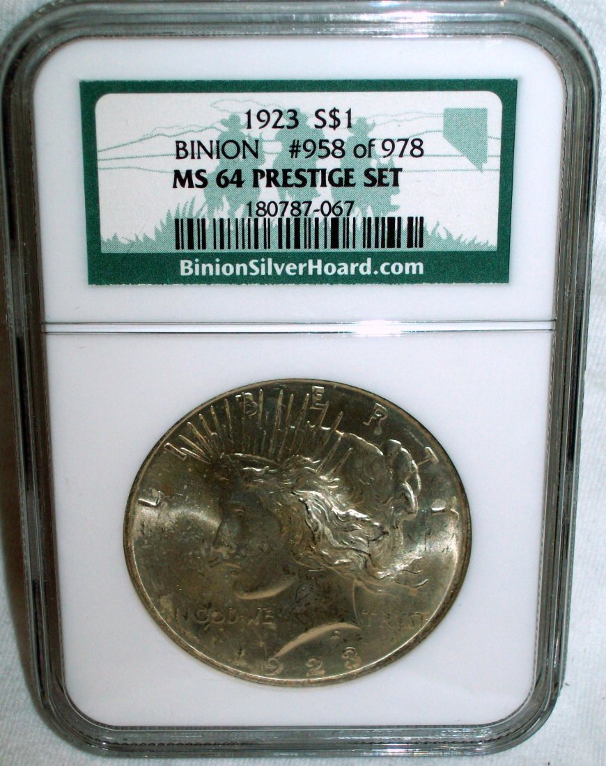 1923 Peace Dollar $1 NGC MS64 Binion Silver Hoard: #958 of 978