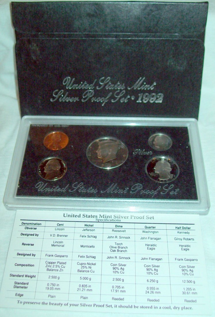 1992 US Mint Silver Proof Set: Comes with original envelope