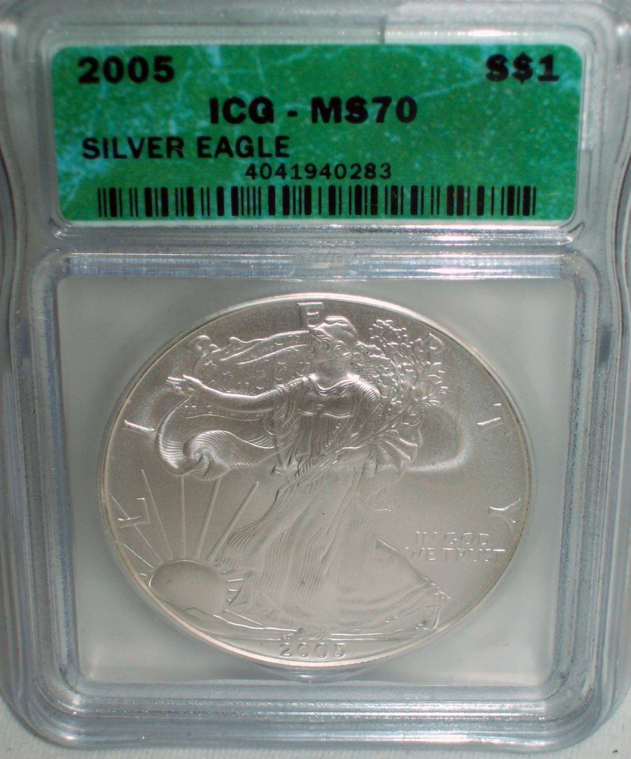 2005 $1 1 oz American Eagle Silver Dollar ICG MS70: ICG MS70