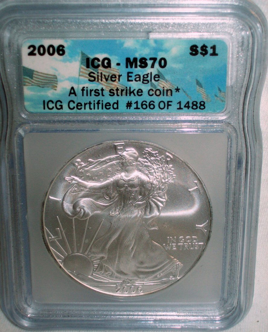 2006 $1 1 oz American Eagle Silver Dollar ICG MS70: #166 of #1488