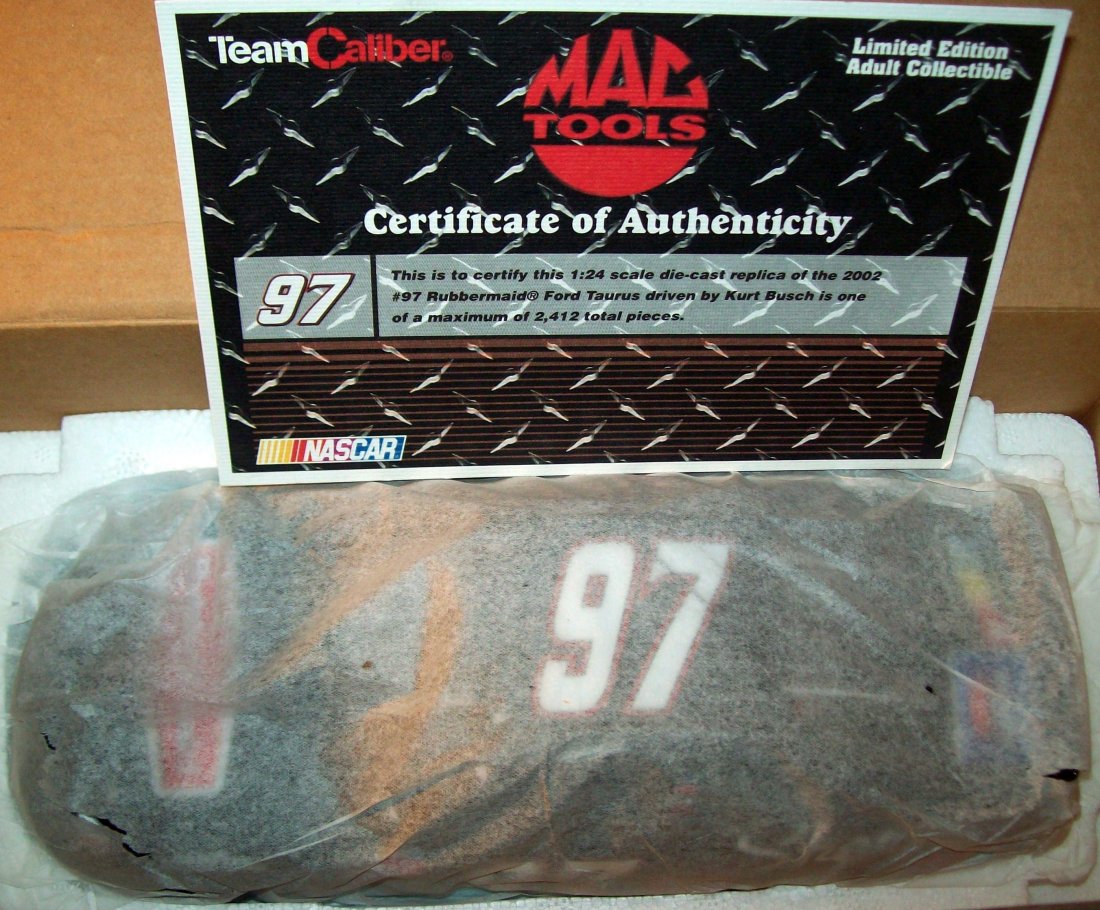MAC TOOLS #97 KURT BUSCH 2002 RUBBERMAID 1/24 SCALE: TEAM CALIPER 1 OF 3,000 M972291RM