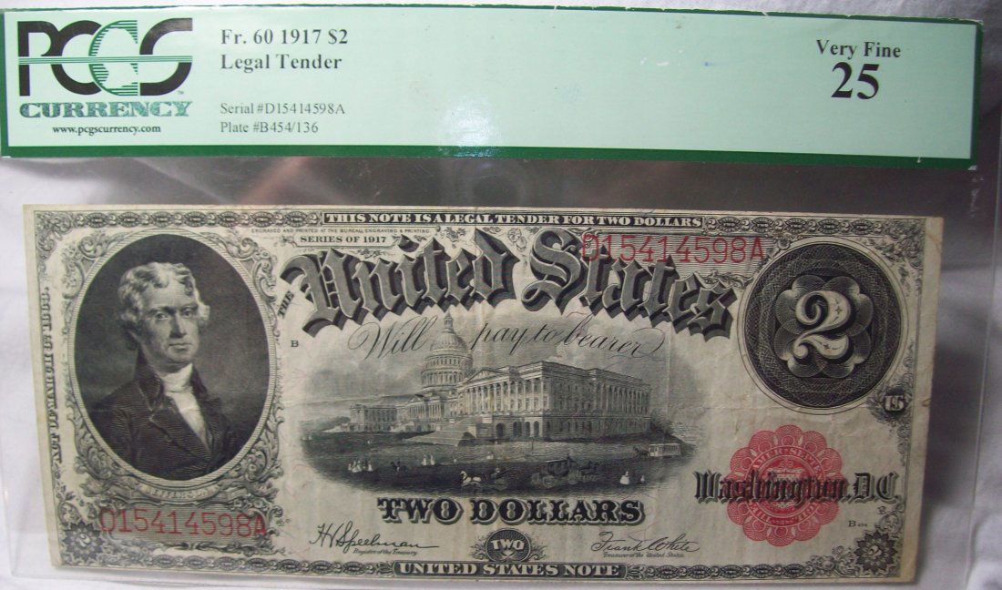 1917 $2 Legal Tender Red Seal Note PCGS VF 25 (1 of 4)