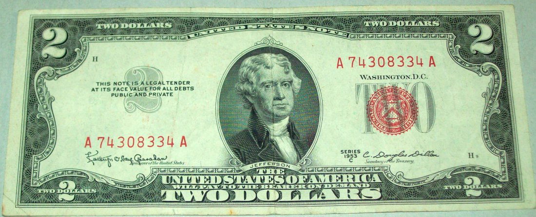 1953 C $2 Two Dollar Red Seal Note F/VF (1 of 2)