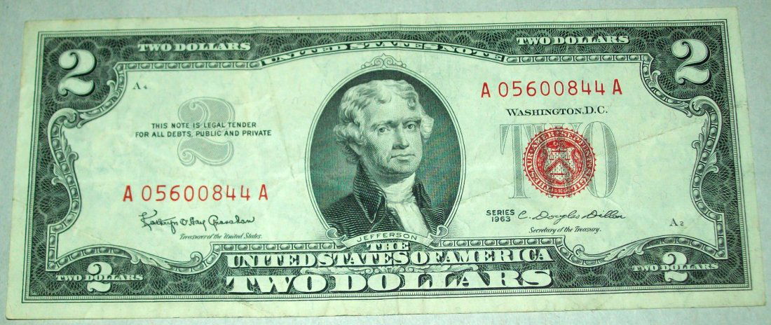 1963 A $2 Two Dollar Red Seal Note F/VF (1 of 2)