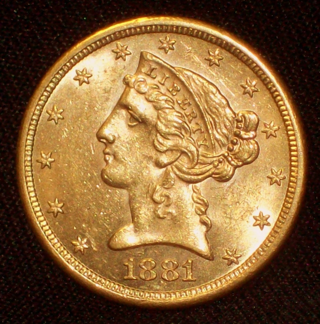 1881-S $5 Half Eagle Liberty Head Gold Coin (1 of 2)