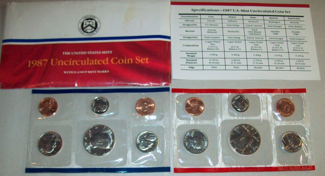 1987 US Mint Uncirculated Coin Set With Envelope (1 of 3)
