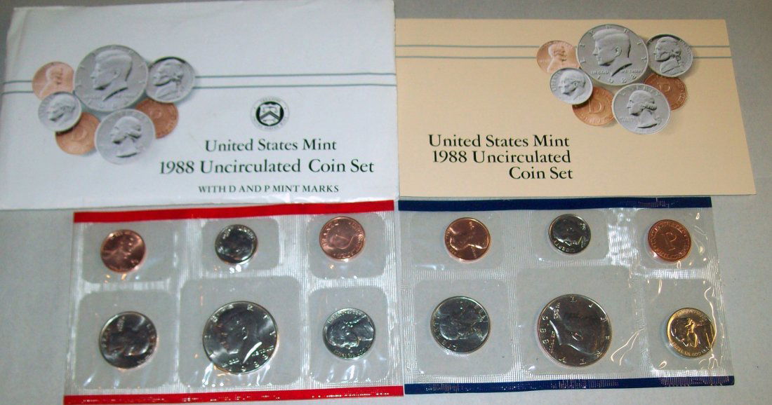 1988 US Mint Uncirculated Coin Set With Envelope (1 of 3)