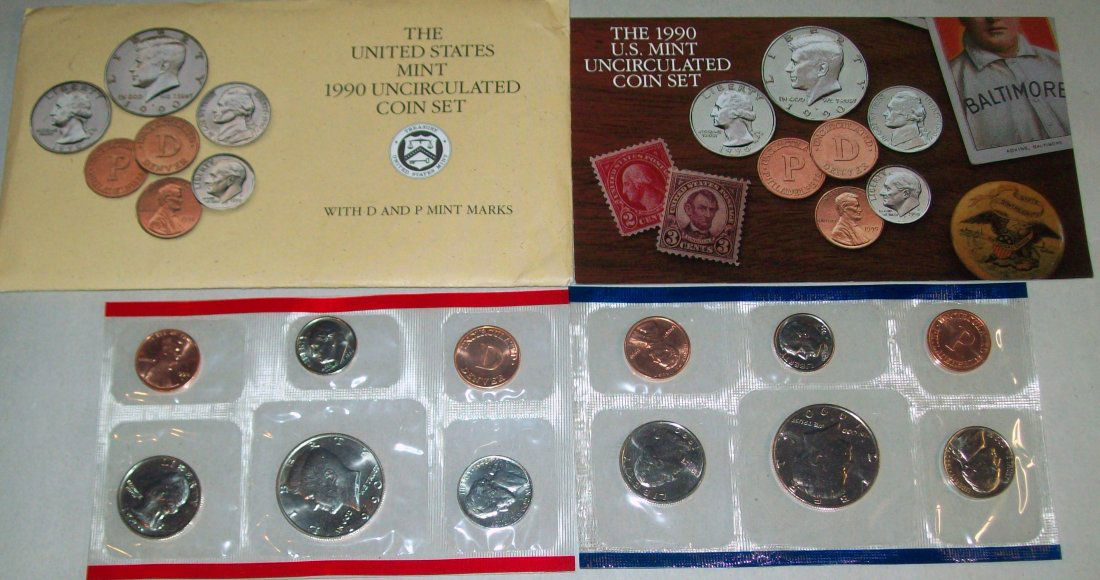 1990 US Mint Uncirculated Coin Set With Envelope (1 of 3)