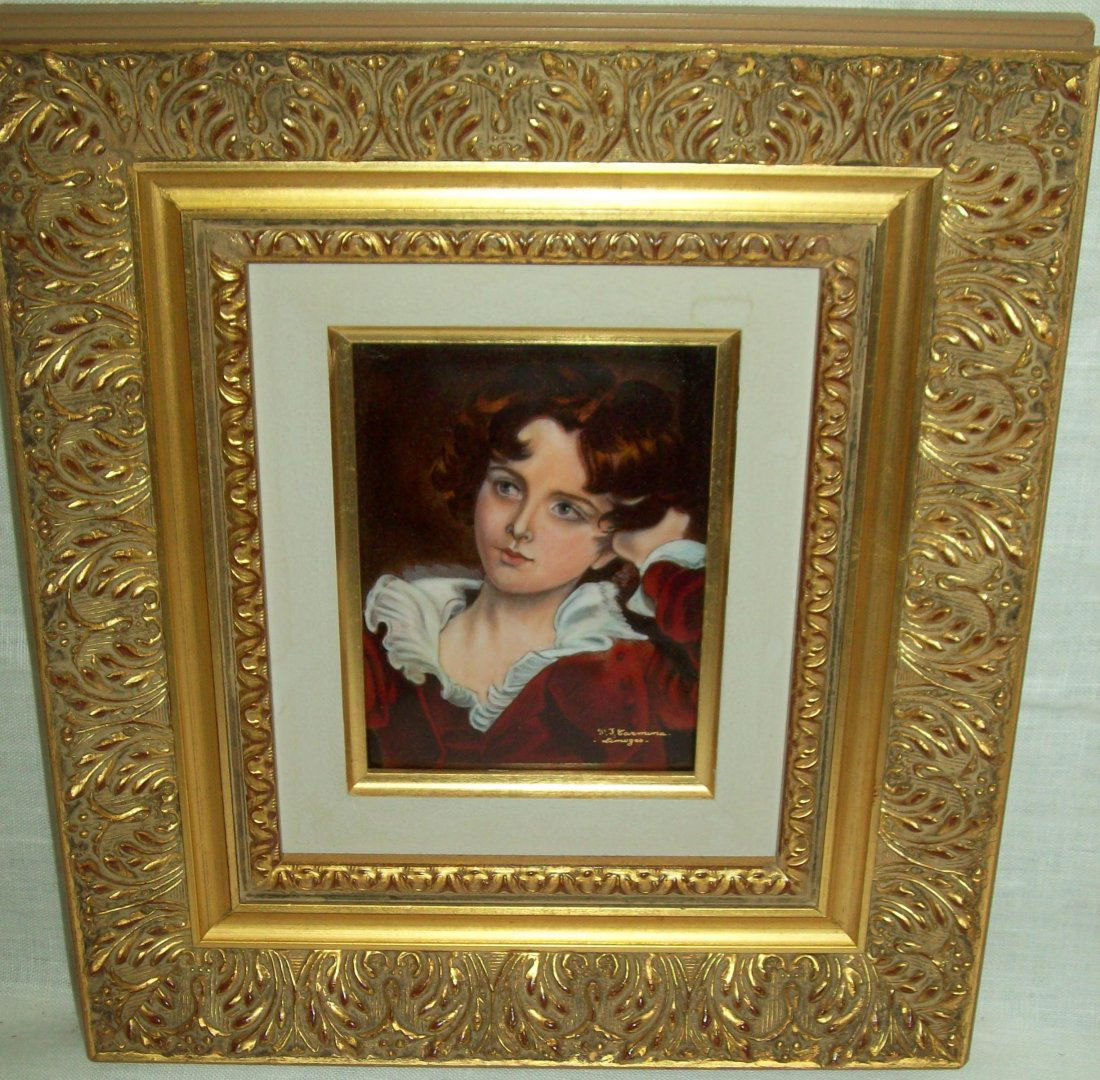 F. J. Carmona Enameled Limoges Portrait Plaque Gilt (1 of 6)