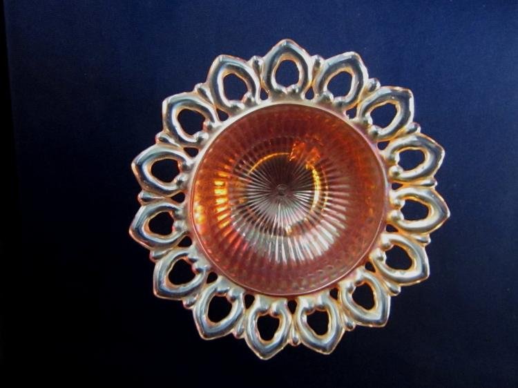 Northwood WILD ROSE Marigold Open Edge Footed Candy: Beautiful Color. 7.5” W x 3” H