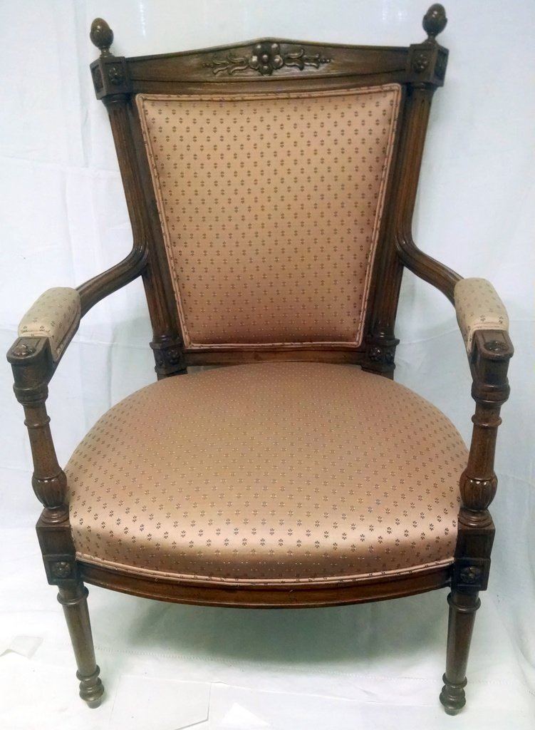 Louis XVI Style Padded Armchair: Classic style and design. 23" W x 37" T x 21" D.