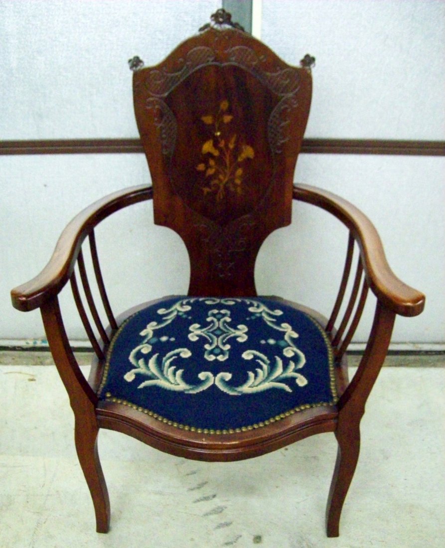 Victorian Shield Back Armchair Floral Inlay Carved (1 of 10)