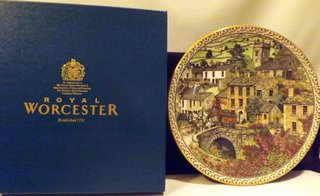 Royal Worcester Villages Sue Scullard MUKER: DESIGNED EXCLUSIVELY BY SUE SCULLARD FOR THE VILLAGES COLLECTION AND MADE BY ROYAL WORCESTER FINE BONE CHINA ENGLAND. A beautiful piece of decorative porcelain artwork. It measures 8 in D and comes in