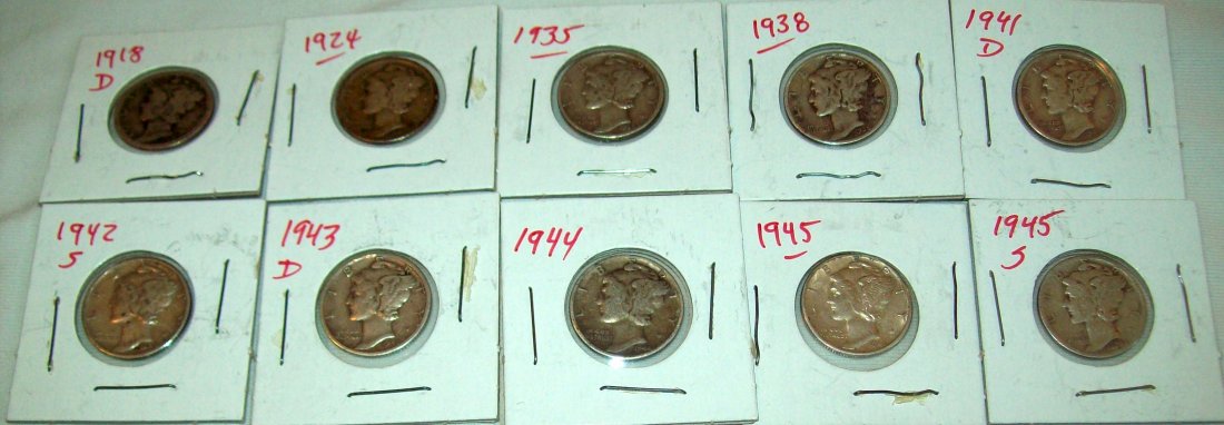 Lot of (10) Mercury Silver Dimes 1918 D-1945 S (1 of 3)
