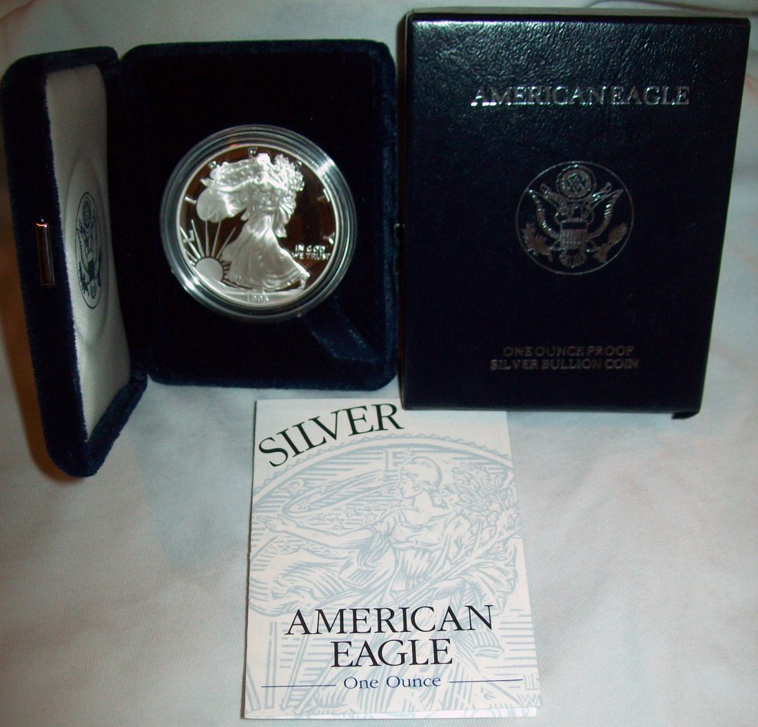 1995 American Eagle Proof 1 oz Silver: With Case & COA