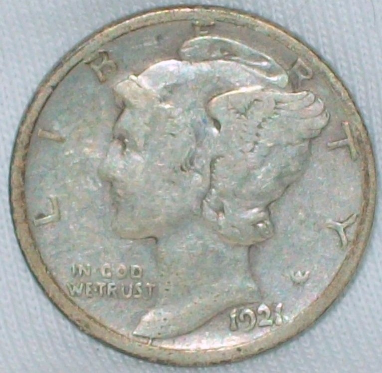 1921-D Mercury Silver Dime F/VF (1 of 2)