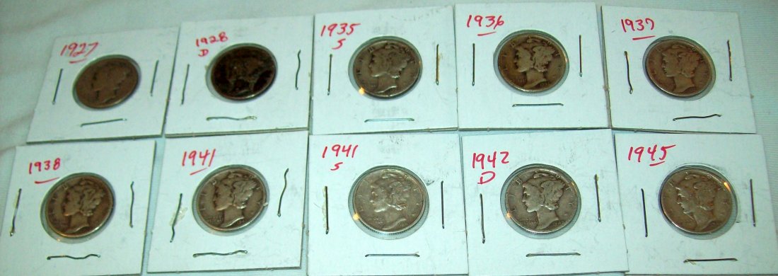 Lot of (10) Mercury Silver Dimes 1927-1945 (1 of 3)