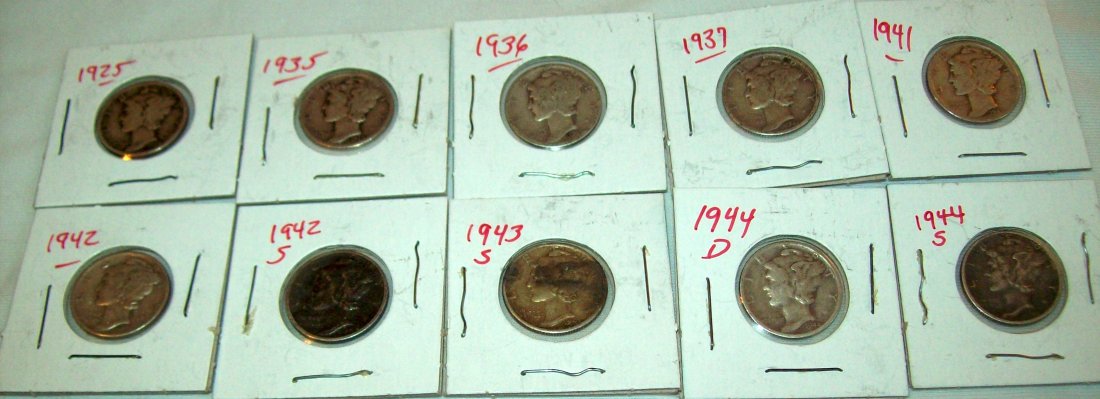 Lot of (10) Mercury Silver Dimes 1925-1944 S (1 of 3)