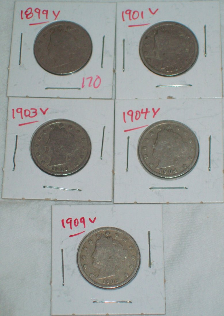 Lot of (5) V Nickels 1899-1909 (1 of 4)