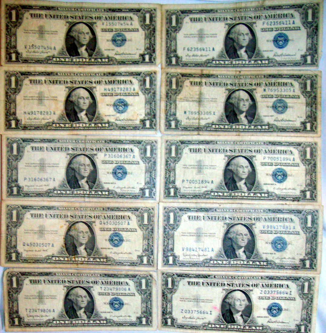 Lot of (10) 1957 $1 Silver Certificates Blue Seal (1 of 6)