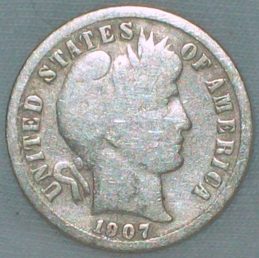 1907 Barber Head Silver Dime Fine (1 of 2)