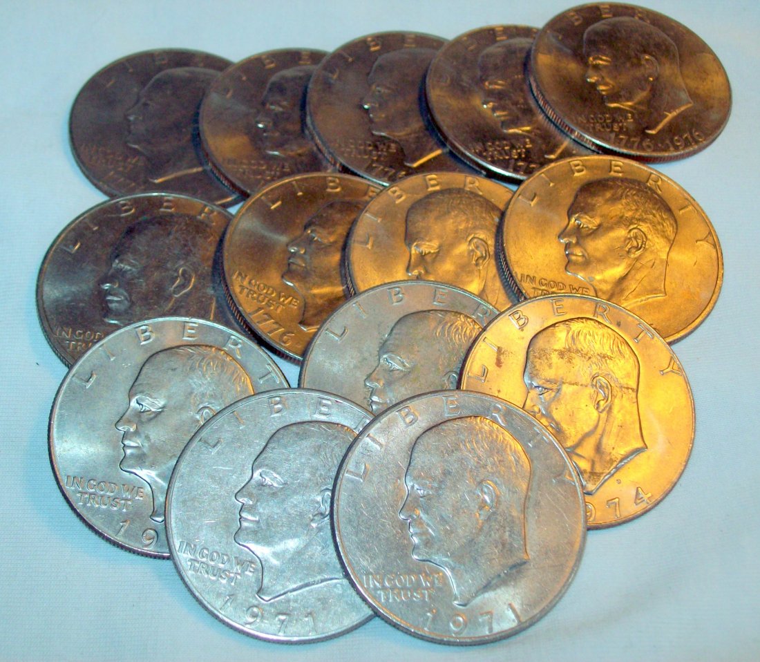 Lot of (14) Eisenhower Dollars 1971-1976 F/XF (1 of 3)