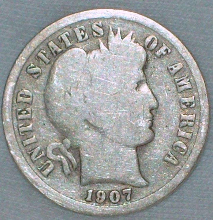 1907 Barber Head Silver Dime Fine (1 of 2)