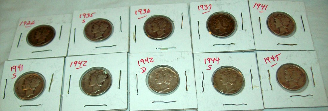 Lot of (10) Mercury Silver Dimes 1926-1945 (1 of 3)