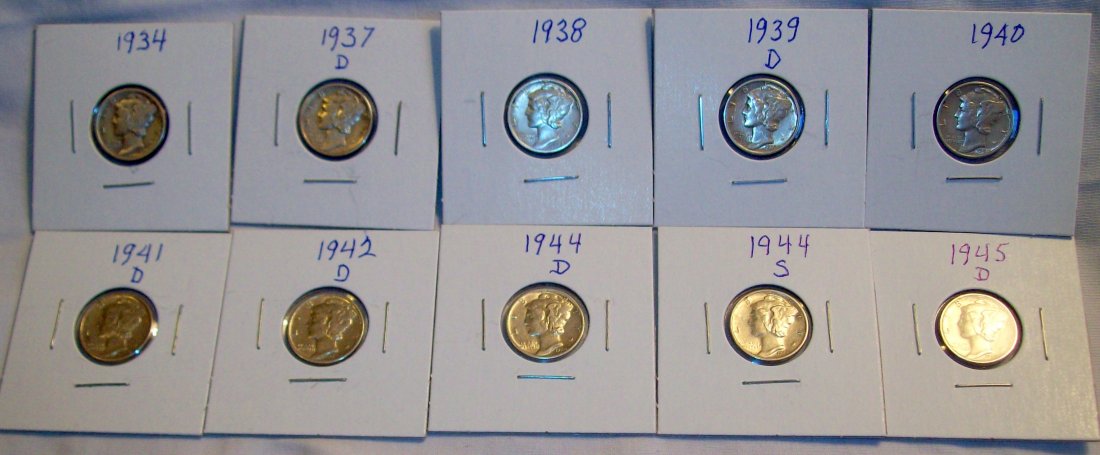 Lot of (10) Mercury Silver Dimes 1934-1945-D (1 of 6)