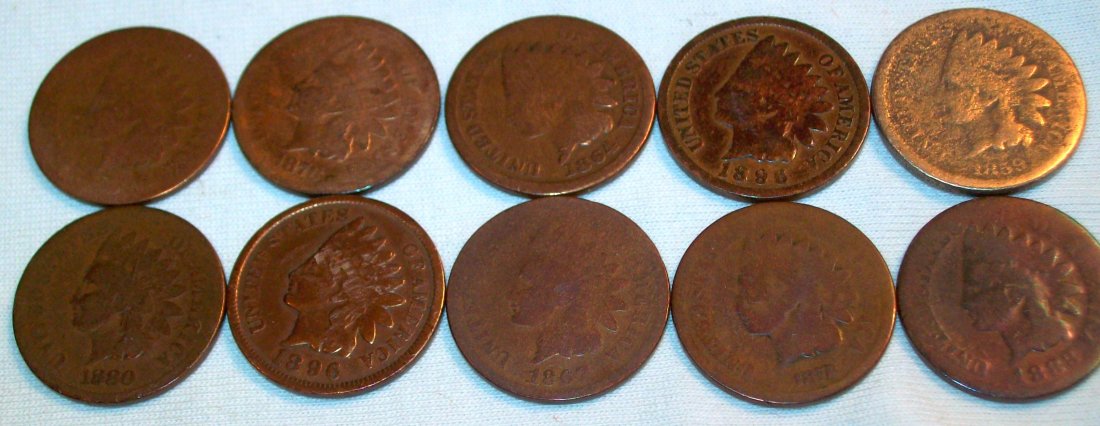 Lot of (10) Indian Head Pennies 1859-1896 (1 of 6)