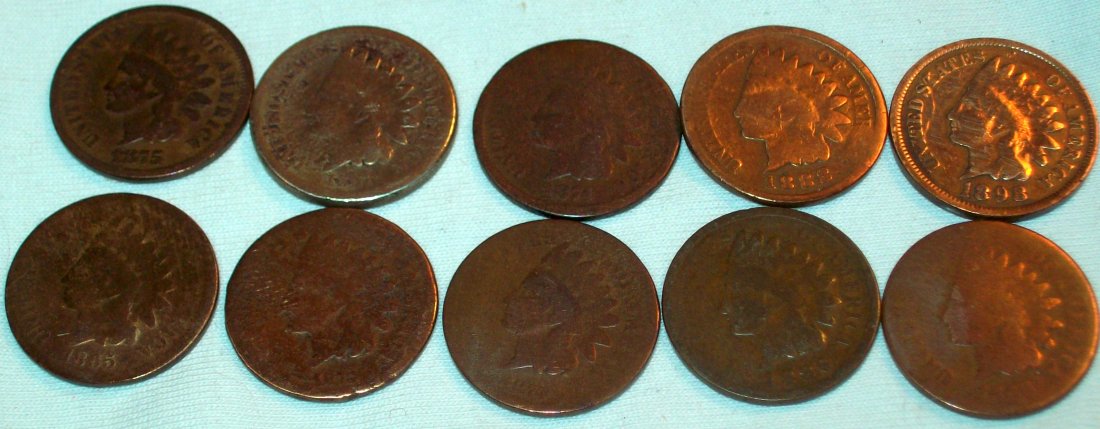Lot of (10) Indian Head Pennies 1861-1898 (1 of 6)