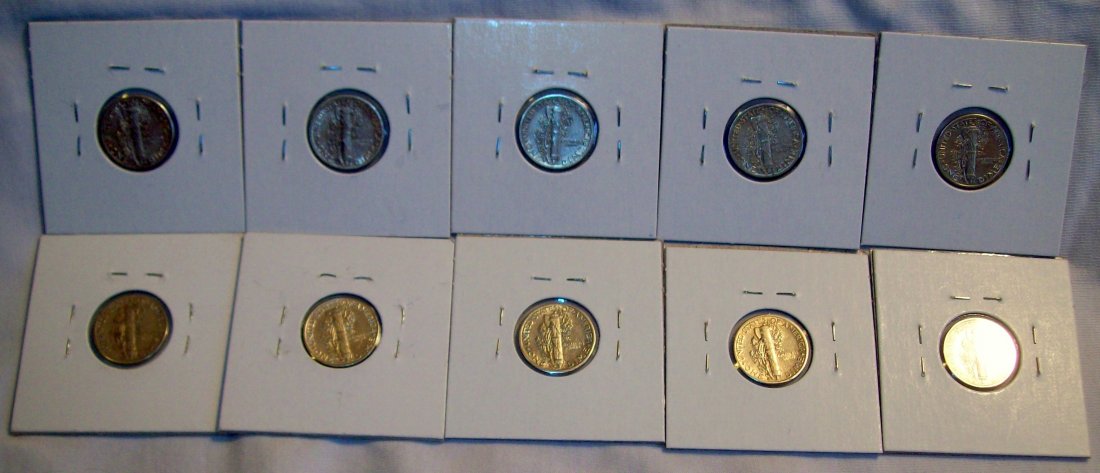 Lot of (10) Mercury Silver Dimes 1935-1945-D: Lot of (10) Mercury Silver Dimes 1935-1945-D