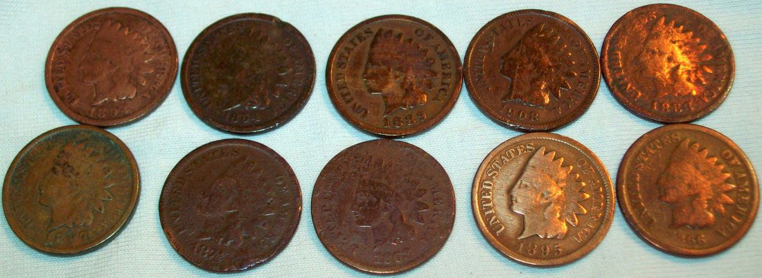 Lot of (10) Indian Head Pennies 1864-1908 (1 of 6)