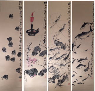 Qi Baishi &#40784;&#30333;&#30707;(1864-1957): Qi Baishi (1864-1957)33 x 133cm eachProvenance: Property from a Private EU Collection