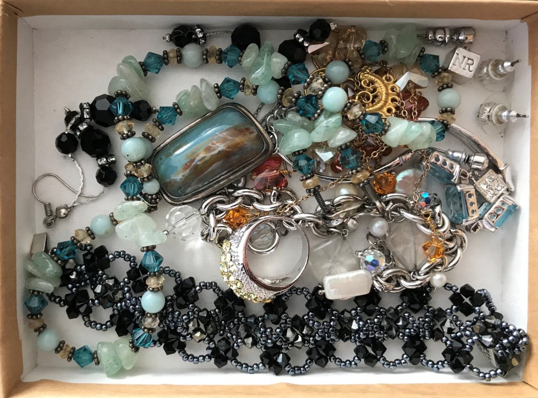 A Tray of Gemstone/Jewelry: Earrings, Necklace, Bracelet, Bangle, Sterling Silver