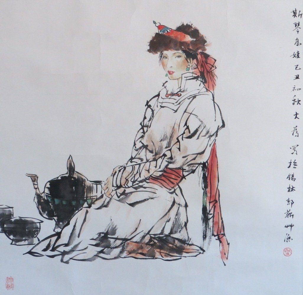 Liu Dawei (b.1945), Chinese Painting: Liu Dawei (b.1945), Chinese PaintingSize: 69 x 69 cm斯琴高娃， 乙丑初秋大为写于锡林郭勒草