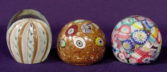 3 Paperweights: 1 Ribbon, 2 Millifiori NR