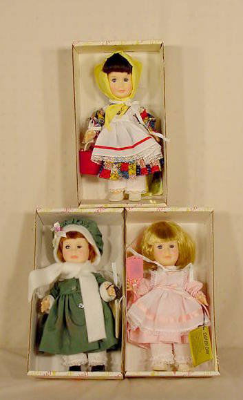 3 Effanbee Day by Day Dolls NR: 3 Effanbee Day by Day dolls: Monday No. 1401 Thursday No. 1404 Saturday No. 1406 (All original boxes are in as is and some rough condition.) 11"